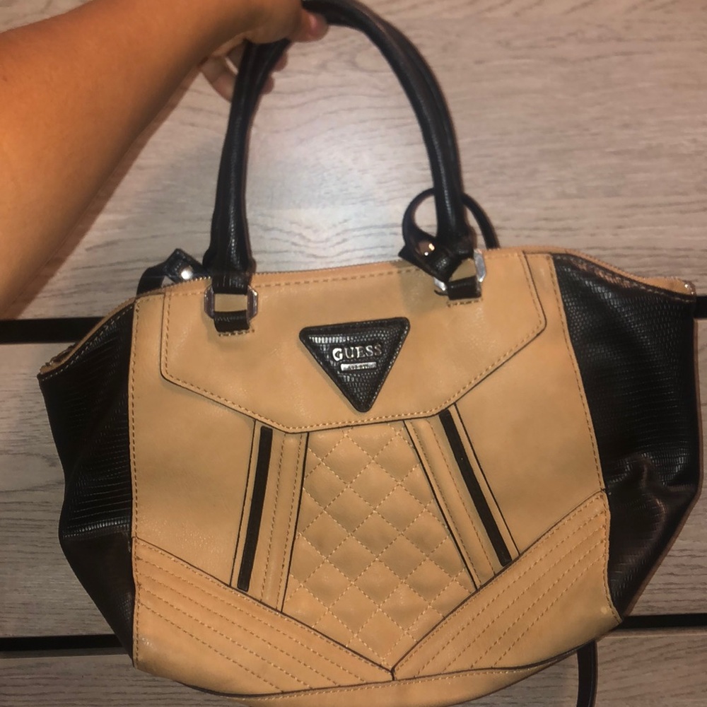 Beige and dark brown guess purse